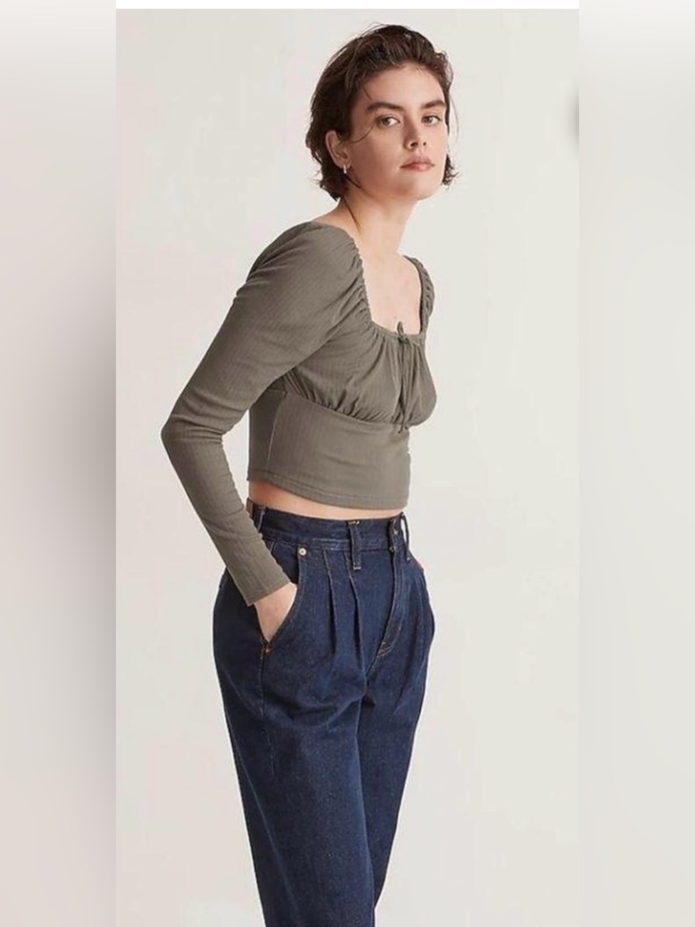 Madewell Ribbed Square Neck Long Sleeve Top- Size Small
